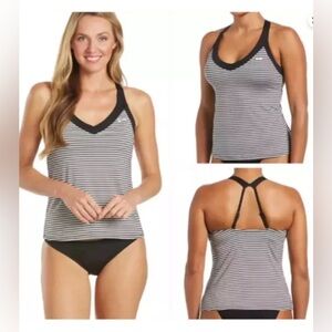 Nike Women's 2-Piece Striped Tankini Swimsuit Set Blk/White  Size XL NEW